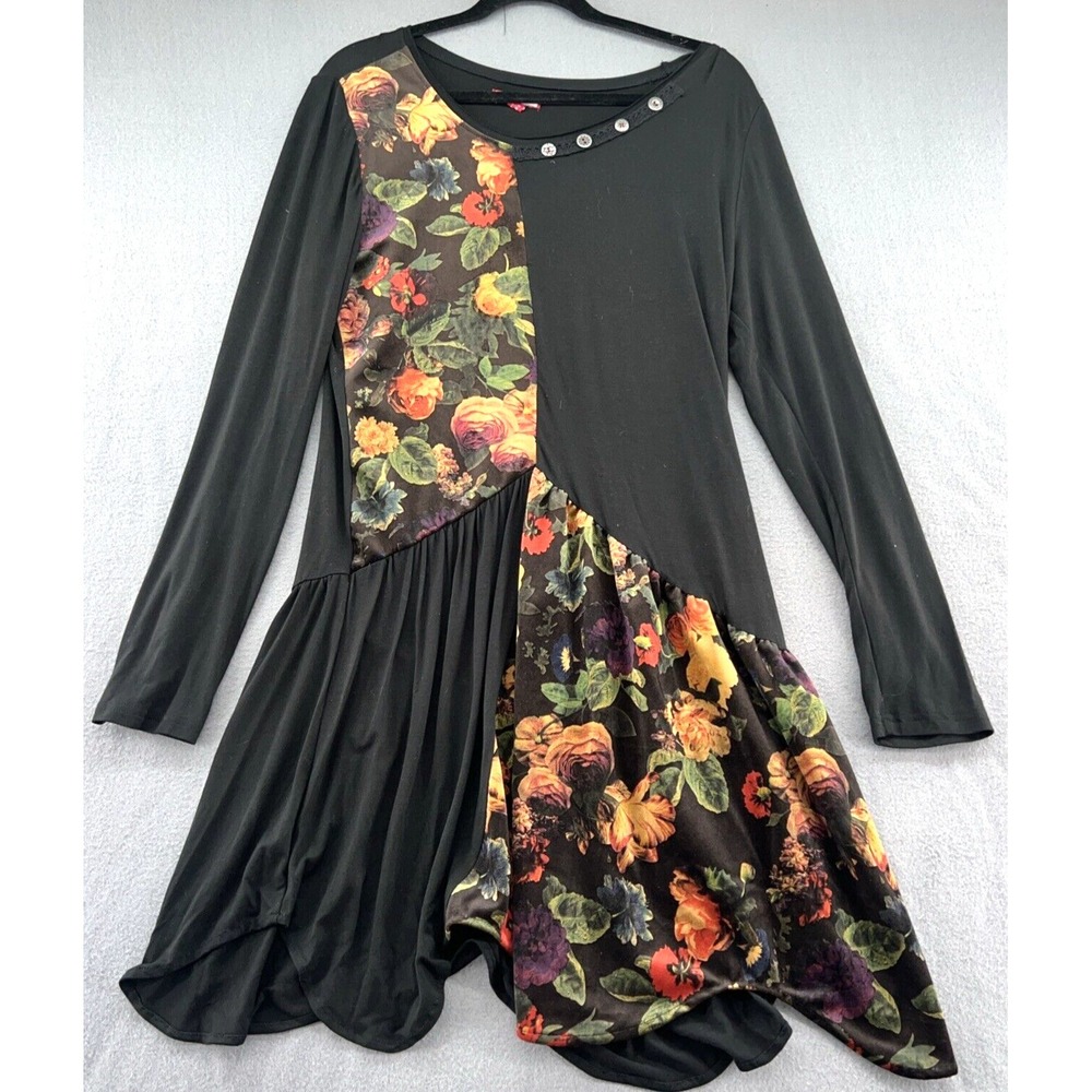 VTG Joe Browns Dress Womens Size 10 Black Flower Print Long Sleeve Pullover